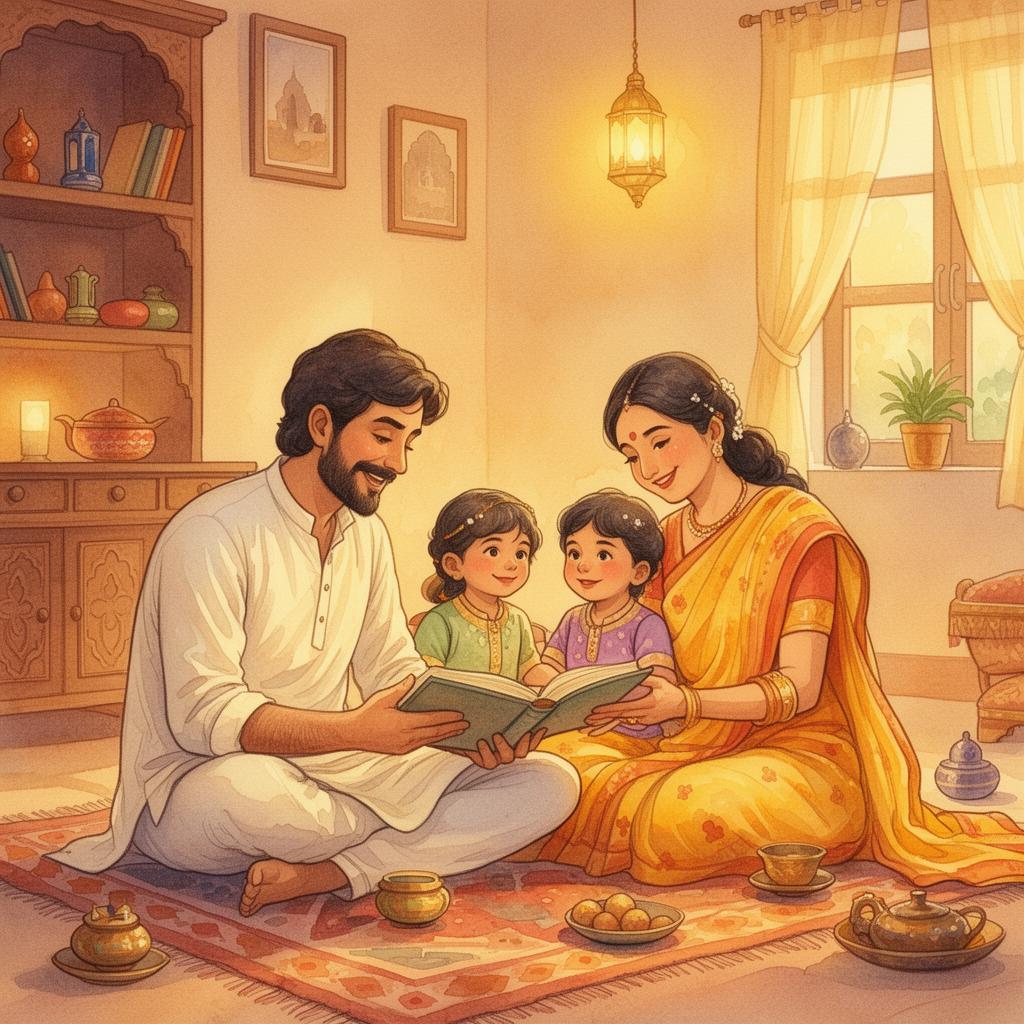 कुटुंबाचा एकत्र गोष्ट वाचण्याचा वेळ